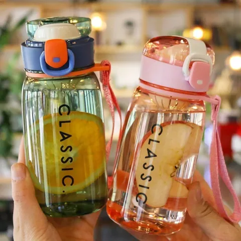 Portable Sports Water Bottle PC Plastic Leakproof One Button Flip Lid With Tea Filter And Carrying Strap Drinkware