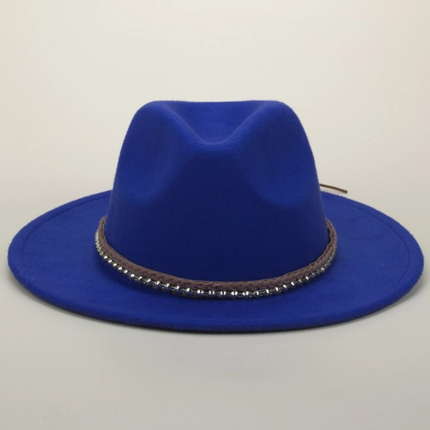 Fedora Hut Wollfilz Breite Krempe Geflochtenes Band Metallnieten Vintage Herbst Winter Mode Damen Outdoor