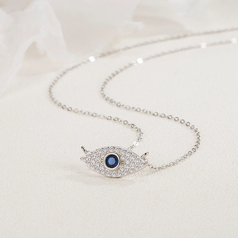 925 Sterling Silver Evil Eye Pendant Necklace For Women Inlaid Rhinestone Eye Charm Vintage Electroplated Jewelry Necklace
