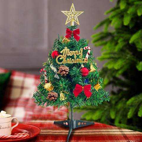 Mini Árbol De Navidad De Escritorio Con Luces LED Árbol Artificial De PVC Para Decoración De Mesa Hogar Oficina Adorno Festivo