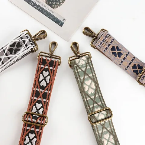 Wide Replacement Shoulder Strap Adjustable Stripe Pattern Ethnic Style Polyester With Antique Bronze Hook For Crossbody Bags