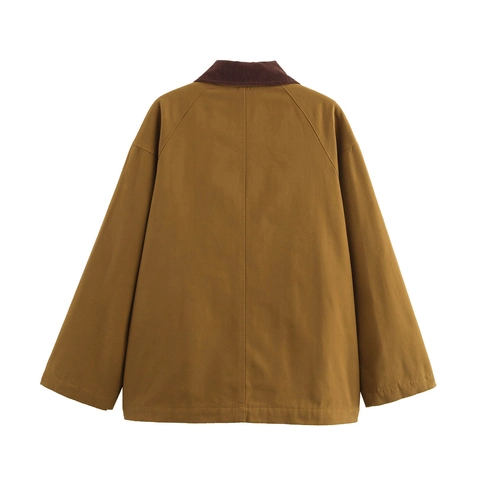 Giacca da Lavoro Casual da Donna Con Collo in Velluto a Coste Cappotto Imbottito in Poliestere Vintage per l'Inverno Marrone