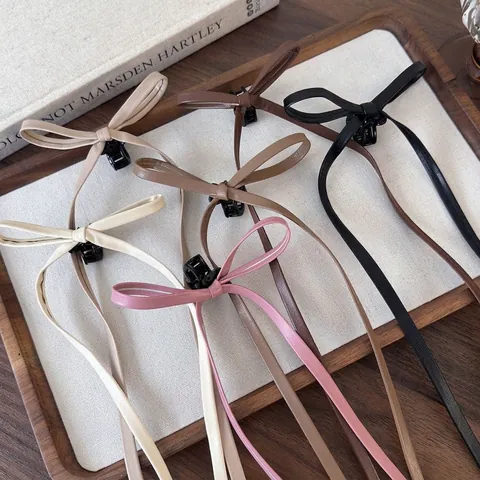 Französische Retro Schleife Haarklammer Aus PU Leder Mit Langen Bändern Elegante Süße Quaste Haarnadel Für Frauen Mädchen