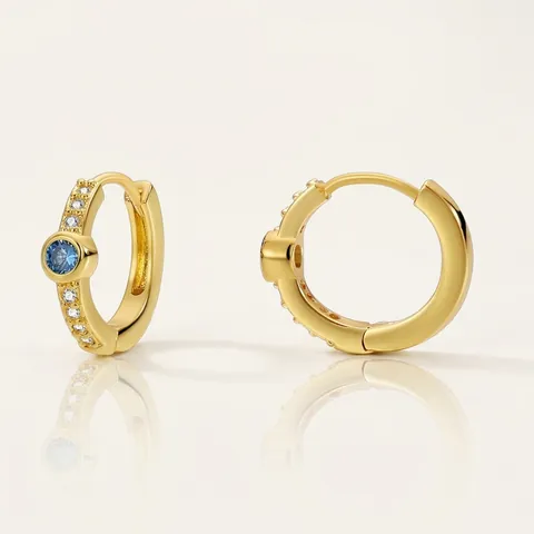 Orecchini A Cerchio Huggie Tondi Geometrici In Rame Placcato Oro 18 Carati Con Zircone Blu Bianco Gioielli Di Moda Per Donne