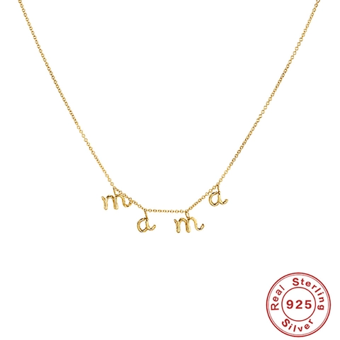 925 Sterling Silver Mama Letter Pendant Necklace Rhinestone Inlaid Minimalist Clavicle Chain Mother's Day Gift Jewelry For Women