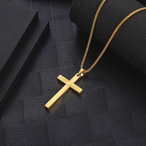 Collana Croce Acciaio Inossidabile Texture Raggio Di Sole Rifrazione Luce Catena Box Gioielli Hip Hop Uomini Donne