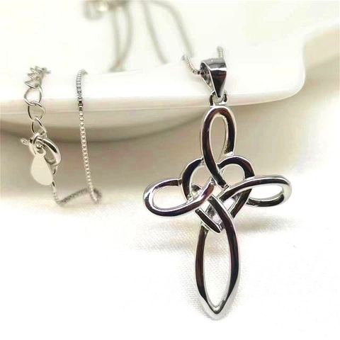 925 Sterling Silver Celtic Knot Heart Cross Pendant Necklace With Box Chain For Women Religious Simple Vintage Fashion Jewelry Gift
