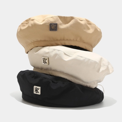 Béret Pour Femmes Fibre Synthétique Imperméable Décor De Lettre En Métal Cordon Réglable Casquette De Peintre Style