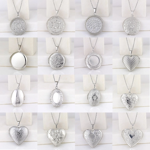 Stainless Steel Locket Necklace Openable Photo Frame Heart Round Oval Book Shaped Memorial Jewelry For Women Men