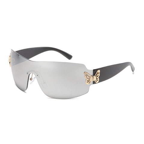 Gafas De Sol Envolventes Sin Montura Para Mujer Decoración De Mariposa De Metal Dorado Estilo Retro Y2K Trendy