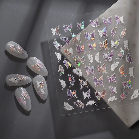 Butterfly Nail Stickers Relief Holographic Laser Waterproof Manicure Decoration DIY Accessories For Women