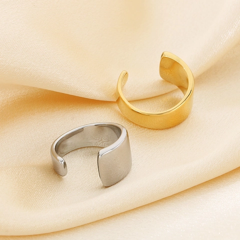 Anillo Abierto Ancho Minimalista Acero Inoxidable 316L Liso Pulido Ajustable Joyería De Moda Hombres Mujeres