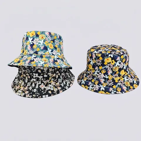 Women Vintage Polyester Digital Floral Print Bucket Hat Summer Foldable Sun Protection Outdoor Fashion Basin Hat For Travel