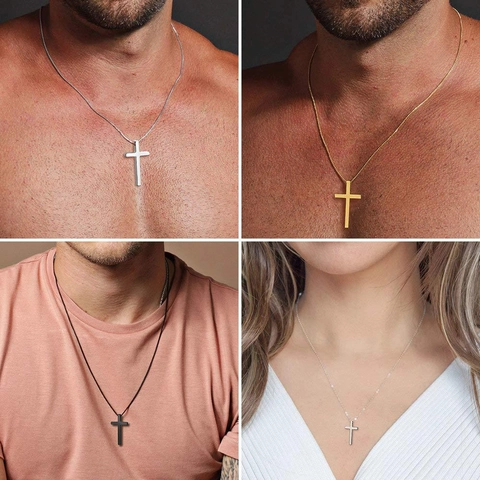 Minimalistische Edelstahl Kreuz Anhänger Halskette Für Herren ins Stil Boxkette Gold Silber Schwarz Titan Stahl Schmuck