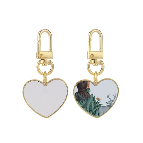 Zinc Alloy Sublimation Blank Keychain Heart Round Shape DIY Heat Transfer Metal Pendant Polish Surface Lobster Clasp