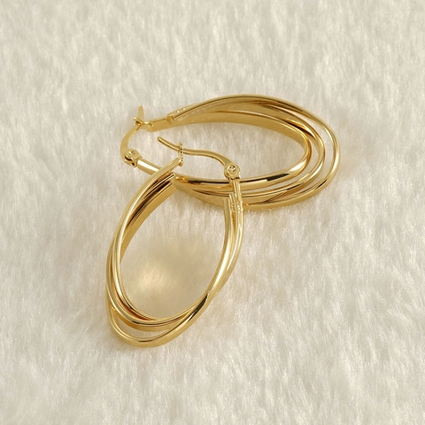 Französisch Retro Mehrlagig Überlappend Oval Creolen Damen 18K Vergoldet Edelstahl Geometrisch Poliert Minimalistisch