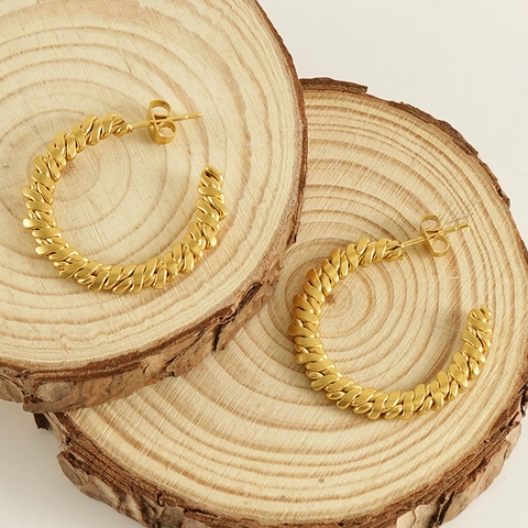 Vintage Gedraaide Hoop Oorbellen 18K Verguld Roestvrij Staal Gevlochten Textuur C-Vorm Minimalistisch Voor Dames