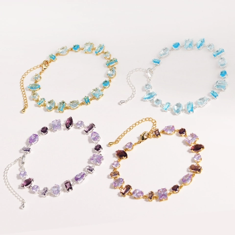 Bracelet En Zircon Coloré Style Bonbon Doux Bijoux En Laiton Strass Avec Chaîne D'extension Réglable Pour Femmes Luxe