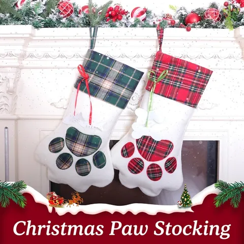 Calza Di Natale Forma Di Zampa Plaid Peluche Decorazione Camino Sacchetto Regalo Con Pendenti Osso Pesce