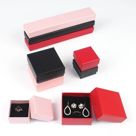 Jewelry Packaging Box Set Cardboard Diamond Texture For Necklace Bracelet Earring Ring Gift Boxes Square Rectangle Storage Jewelry Box With Sponge Lining