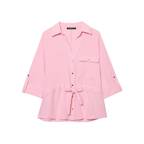 Women Shirt And Wide Leg Pants Lapel Tie Waist Solid Color Polyester Casual Streetwear Outfit