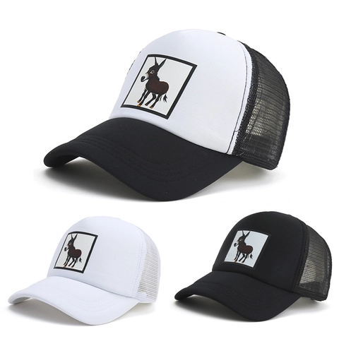 Cappellino Trucker a Rete Traspirante Unisex Con Patch Asino Cartone Protezione Solare Snapback Regolabile Cappello da Sole Esterno