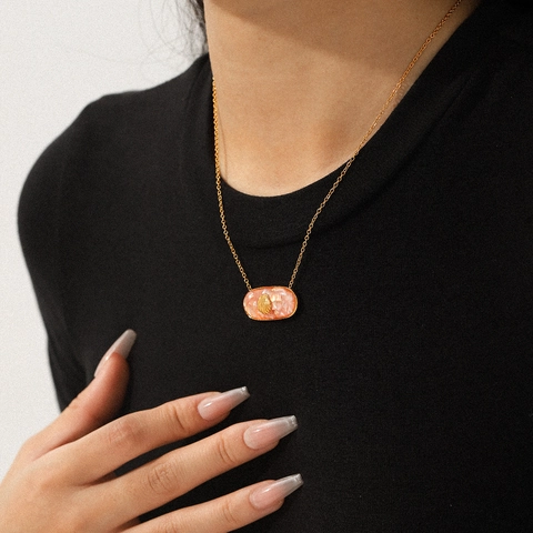 Stainless Steel Necklace Gold Plated Oval Shell Pendant Sea Shell Starfish Motif Ocean Beach Vacation Style For Women Waterproof Jewelry