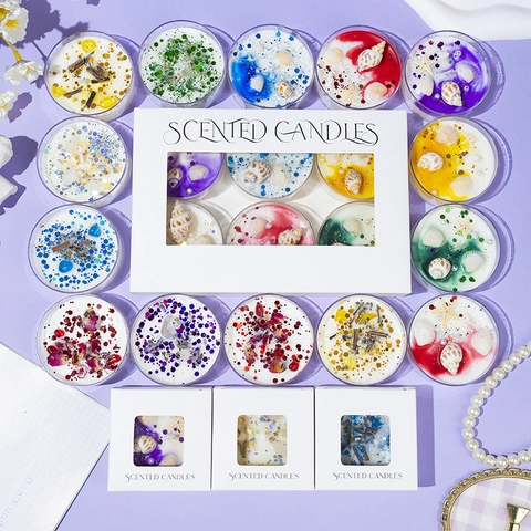 Scented Candles Aromatherapy Soy Wax Dried Flowers Shells Glitter Home Fragrance Decor