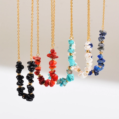 Halskette Mit Naturstein Anhänger Edelstahl Handgefertigt Perlen Clavicle Kette Bohemian Schmuck Für Damen