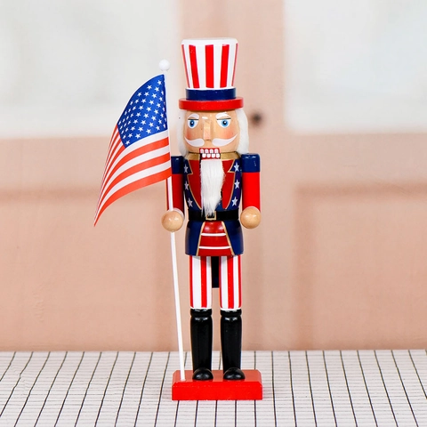 Onkel Sam Nussknacker Holzsoldat Mit US Flagge Stars And Stripes Bemalte Hausdeko Patriotisches Feiertagsornament