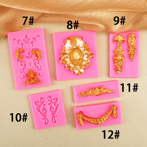 Molde Silicona Encaje Barroco Decoración Pasteles Fondant Chocolate DIY Arcilla Marco Espejo Herramienta Repostería