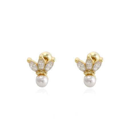 Marquise Zircon Artificial Pearl Stud Earrings 925 Sterling Silver Crown Shape Screw Back Design Elegant Women Jewelry Gift