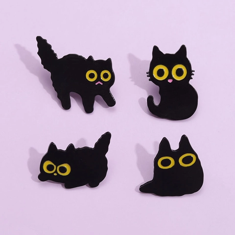 Broche de Esmalte de Gato Negro y Flor Aleación Dibujos Animados Animal Insignia Para Mochila Ropa Decoración Joyería Regalo Mujer