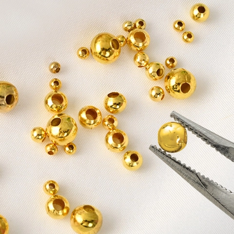 Smooth Round Loose Beads Copper Spacer Beads Gold Plated For DIY Jewelry Making Bracelet Necklace Color Retention Crafting