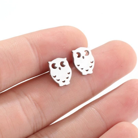 Owl Stud Earrings Stainless Steel Animal Shaped Hollow Out Fashion Jewelry For Women