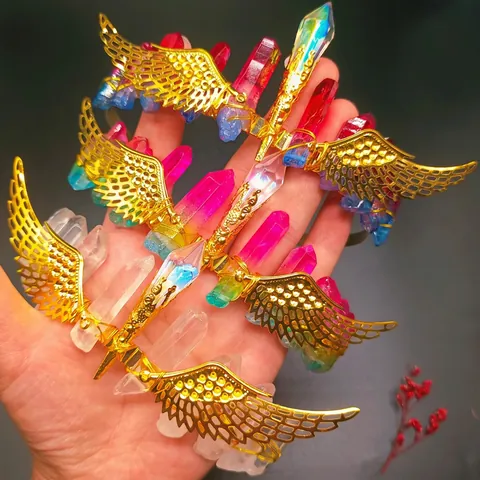 Handgemachtes Naturkristall Diadem Haarband Mit Goldenen Flügeln Böhmischer Brauthaarschmuck Für Damen Fantasy Göttin Stil