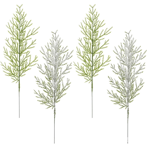 Artificial Pine Branches Cypress Stems Plastic Realistic Snow Flocked For Christmas DIY Crafts Home Decor