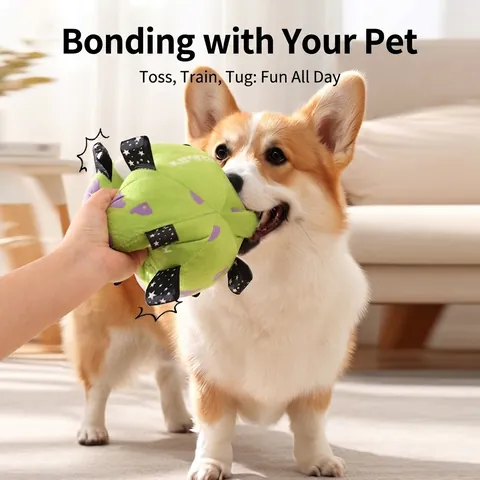 Dog Soccer Ball Plush Toy With Grab Tabs Interactive Squeaky Fetch Training Ball For Small Medium Dogs