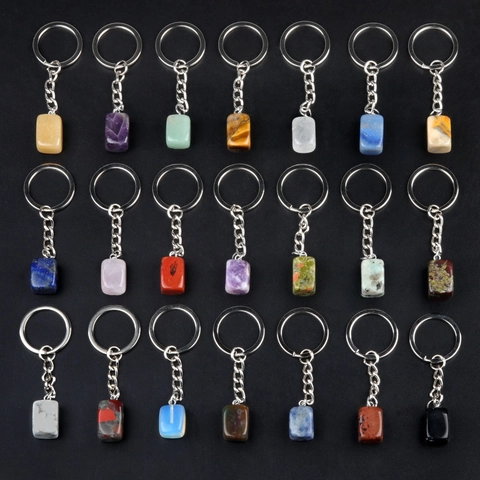 Llavero De Piedra De Cristal Natural Gema Rectangular Irregular Adorno De Mineral Curativo Colgante Para Bolso Y Coche