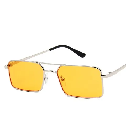 Retro Rectangle Sunglasses Narrow Metal Frame Double Bridge UV Protection Steampunk Vintage Eyewear