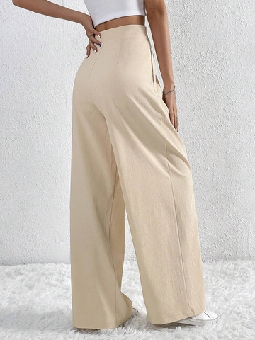 Women Wide Leg Pants High Waisted V Cross Waist Relaxed Fit Pleated Texture Polyester Elastane Casual Long Trousers