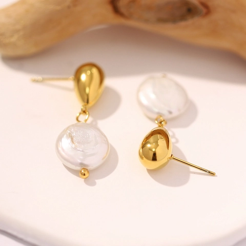 Elegant Stainless Steel Artificial Pearl Drop Earrings For Women Gold Waterdrop Baroque Pearl Pendant Jewelry Earrings Gift