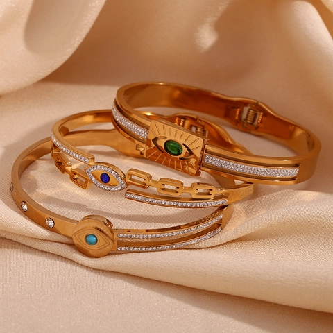 Evil Eye Bangle Armband 316L Roestvrij Staal 18K Verguld Zirkoon Micro Paved Veergesp Mode Sieraden Vrouwen