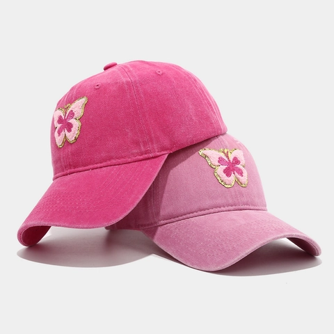 Butterfly Embroidery Washed Cotton Baseball Cap Vintage Distressed Sun Hat Women Outdoor Sports Adjustable Casual