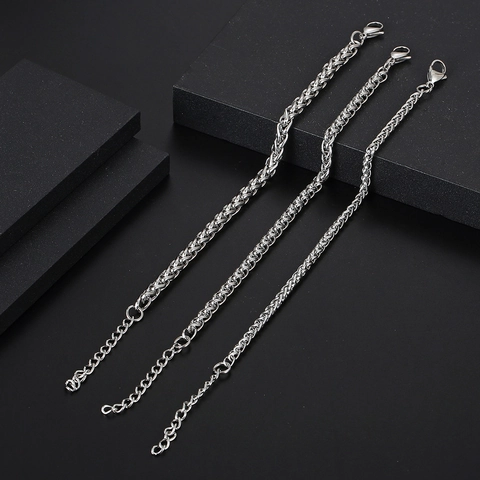 Titanium Steel Woven Chain Bracelet Minimalist Wheat Link Bracelet With Lobster Clasp Adjustable Punk Jewelry For Men Women