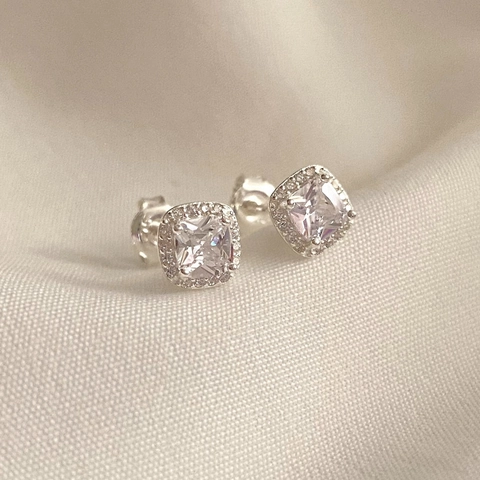 Orecchini A Lobo In Zircone Taglio Princess Quadrato Argento Sterling 925 Halo Pavé Chiaro Moda Gioielli Eleganti Donna