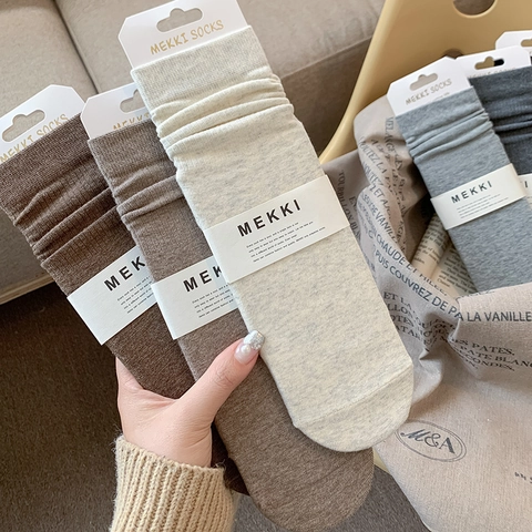 Women Slouch Socks Cotton Ribbed Knit Breathable Sweat Absorbent Autumn Winter Casual Simple Earth Tone