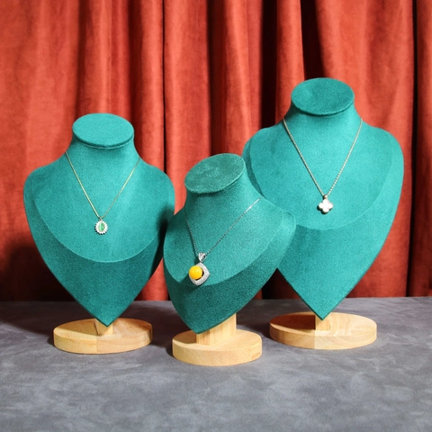 Necklace Display Bust Jewelry Stand Solid Wood Base Velvet Portrait Neck Model Pendant Holder Commercial Window Props
