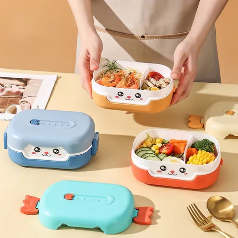 Scatola Pranzo Bento Plastica Scomparto Ermetico Portatile Motivo Gatto Cartone Animato Conservazione Alimenti Per Scuola Ufficio Bambini