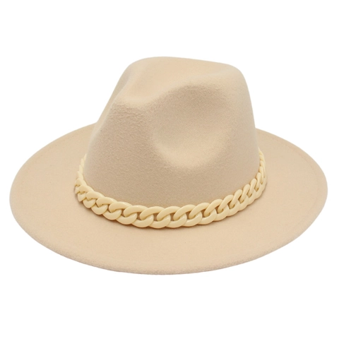 Cappello Fedora A Tesa Larga In Feltro Di Lana Berretto Jazz Con Decorazione A Catena In Acrilico Robusta Moda Vintage